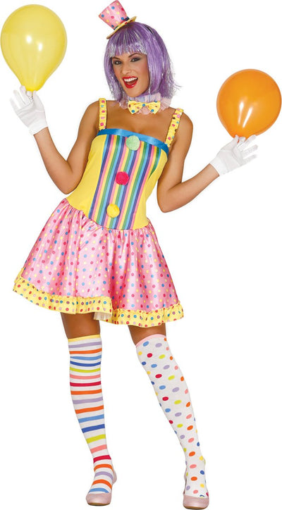 Clownskostüm für Damen – Kleid mit Hut und Schleife