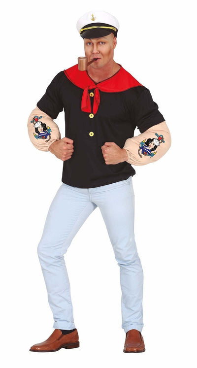Popeye Kostuum Heren – Stoere Zeeman Outfit met Spierarmen