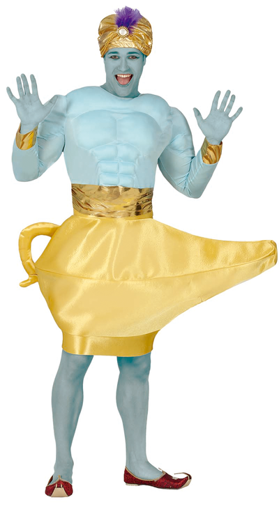 Genie Kostuum Heren – Blauwe Lampgeest Outfit (Maat L)