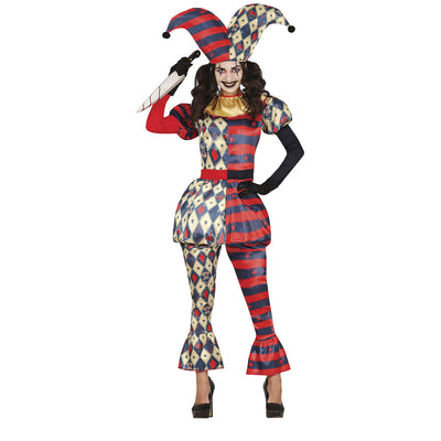 Harlekijn Halloween Kostuum Dames – Horror Outfit met Hoed & Halsstuk
