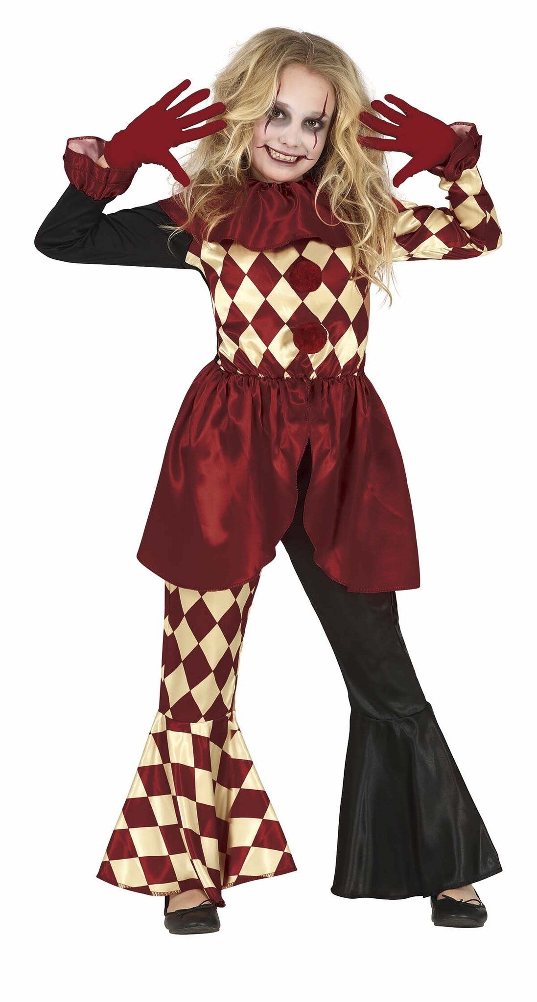Horror-Clown-Halloween-Kostüm Mädchen Rot