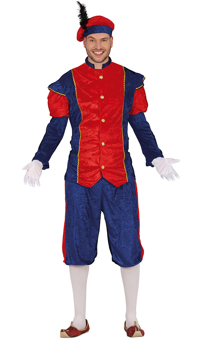 Pietenpak Heren Rood/Blauw – Klassiek Kostuum met Muts, Jasje & Broek