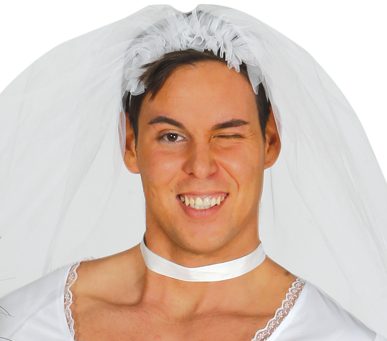 Bruid Kostuum Heren – Hilarische Witte Bruidsjurk met Sluier