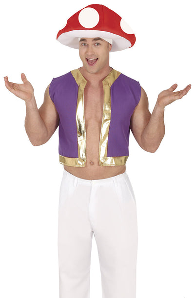 Toad Paddestoel Kostuum Heren – Super Mario Outfit met Hoed & Vest