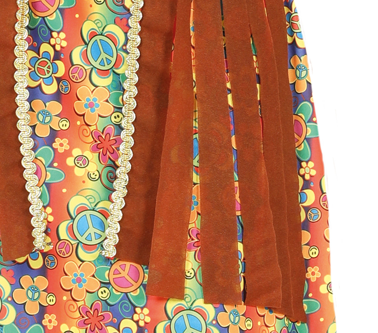 Hippie-Kostüm der 60er Jahre für Damen – Blumenkleid mit Weste | Flower-Power-Outfit