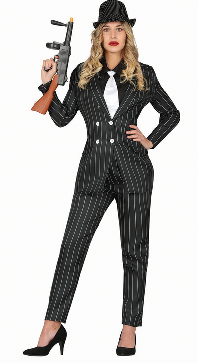 Gangster Kostuum Dames – Jasje, Overhemd met Stropdas & Broek
