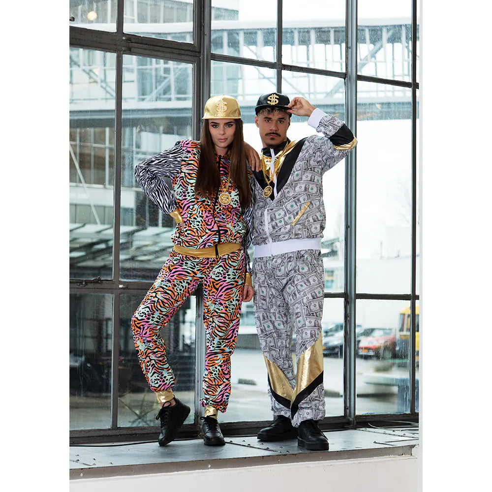 Zilveren Trainingspak Heren Dollar – US Dollar Dude | Fout 90’s Party Kostuum