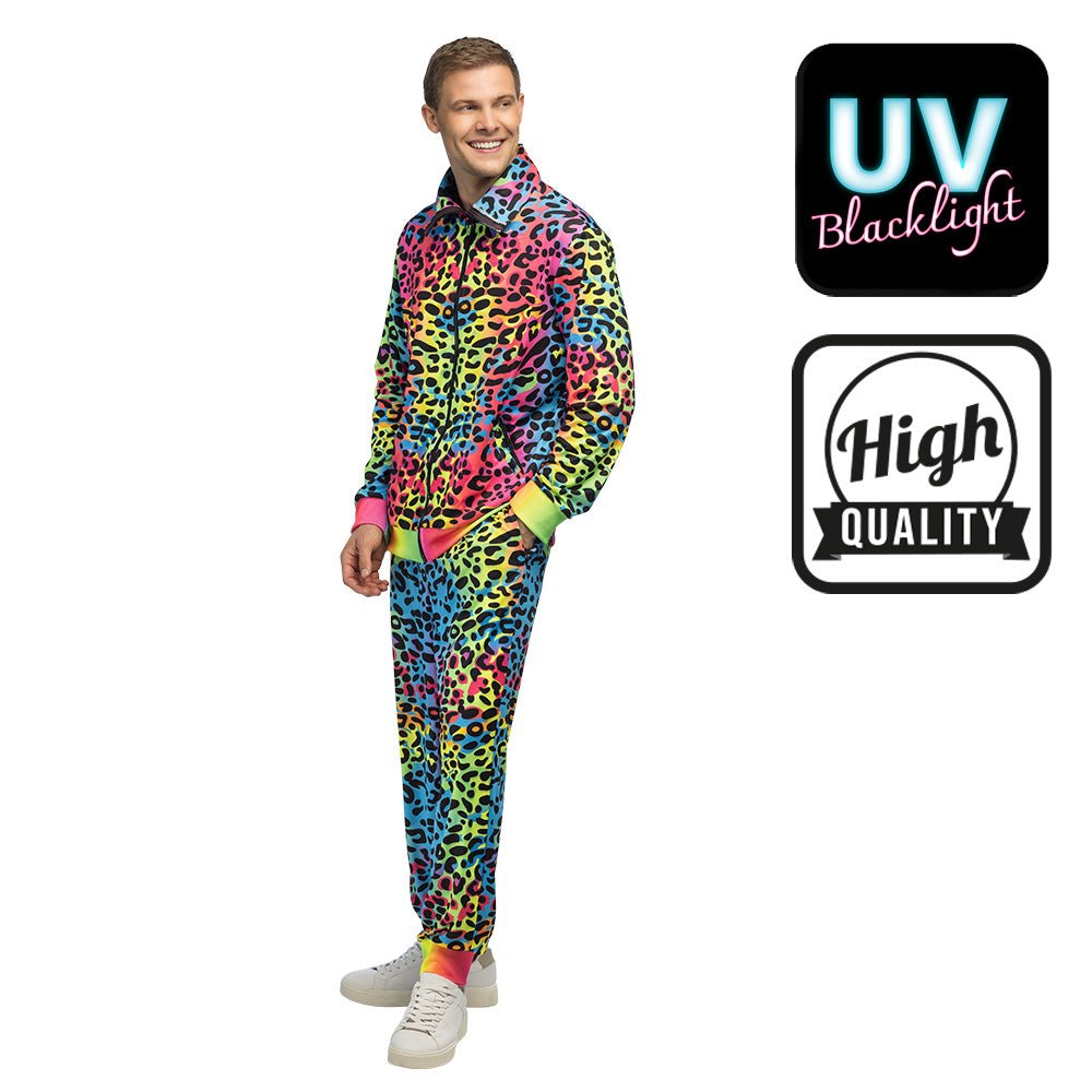 Luipaard Trainingspak Heren UV – Neon Leopard | Fout Party Kostuum