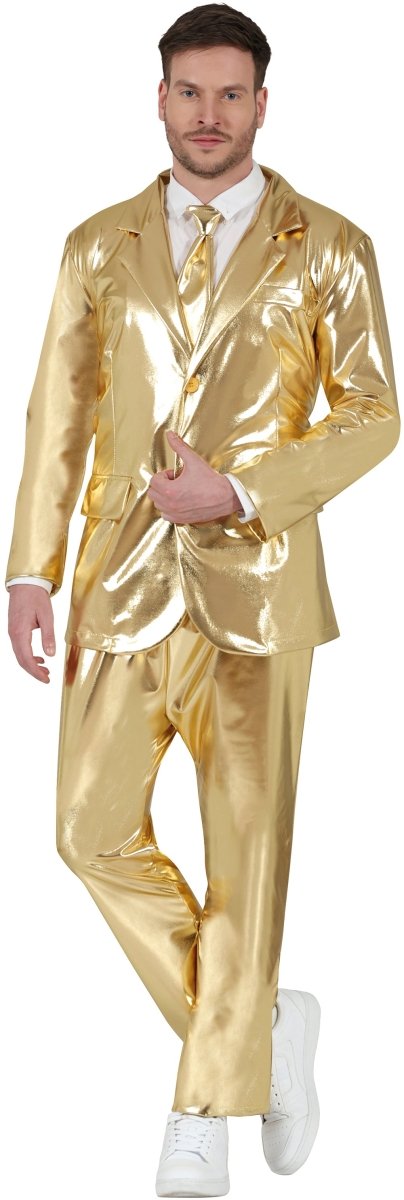 Gouden Kostuum Heren – Glitterend Jasje, Broek & Stropdas