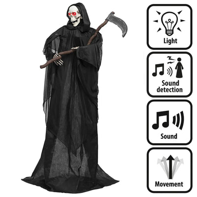 Halloween Decoratie |  Magere Hein Cutting Reaper | 183 cm + Geluidssensor