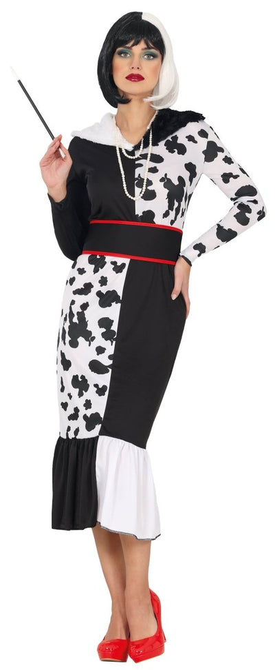 Cruella De Vil Kostuum Dames – Zwart/Wit | Iconisch Halloween Verkleedpak