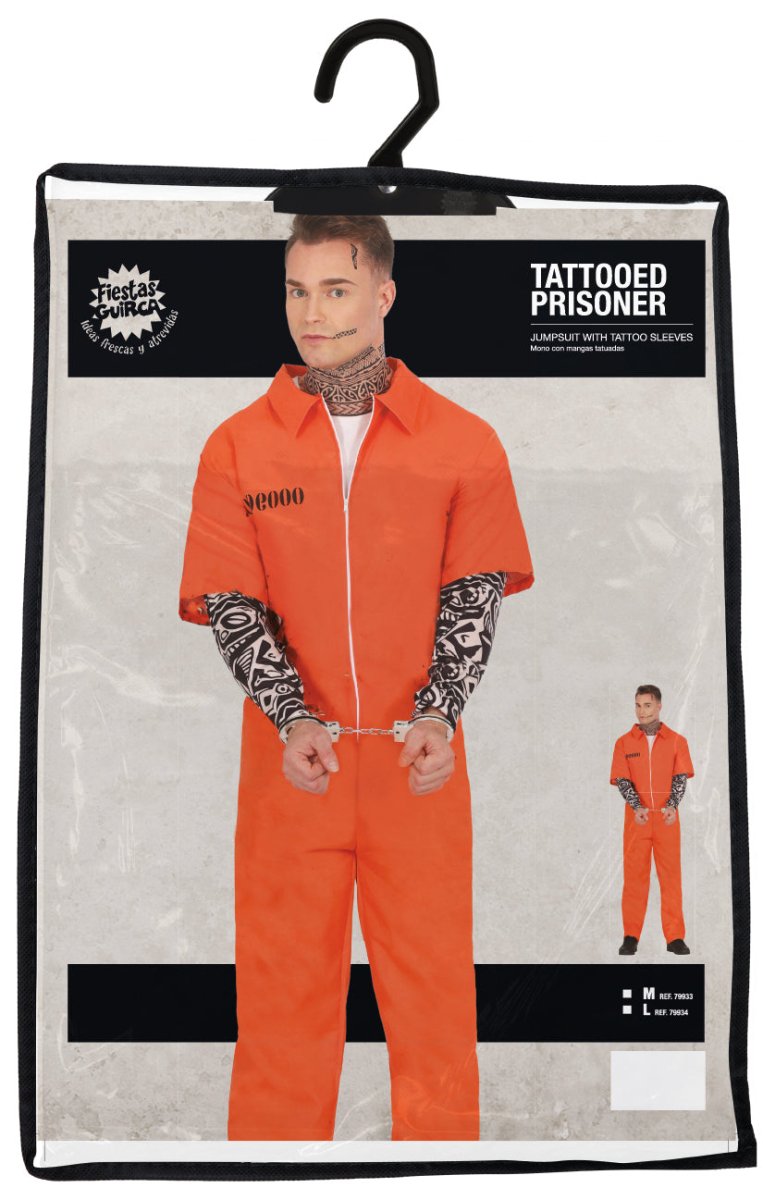 Boevenpak Heren Oranje – Gevangene Jumpsuit met Tattoo Sleeves
