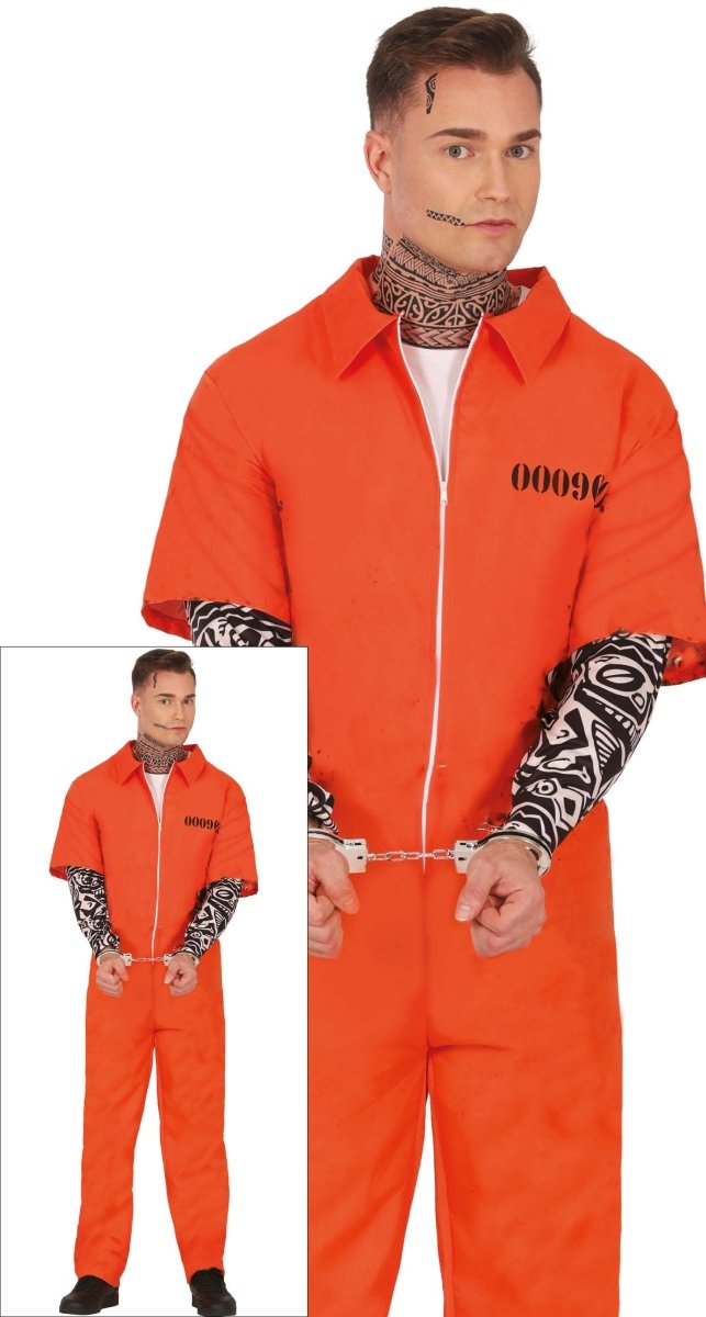 Boevenpak Heren Oranje – Gevangene Jumpsuit met Tattoo Sleeves