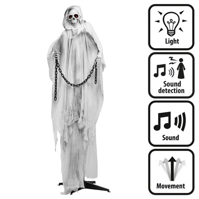 Halloween Geketende Geest 190 cm – licht, geluid & beweging