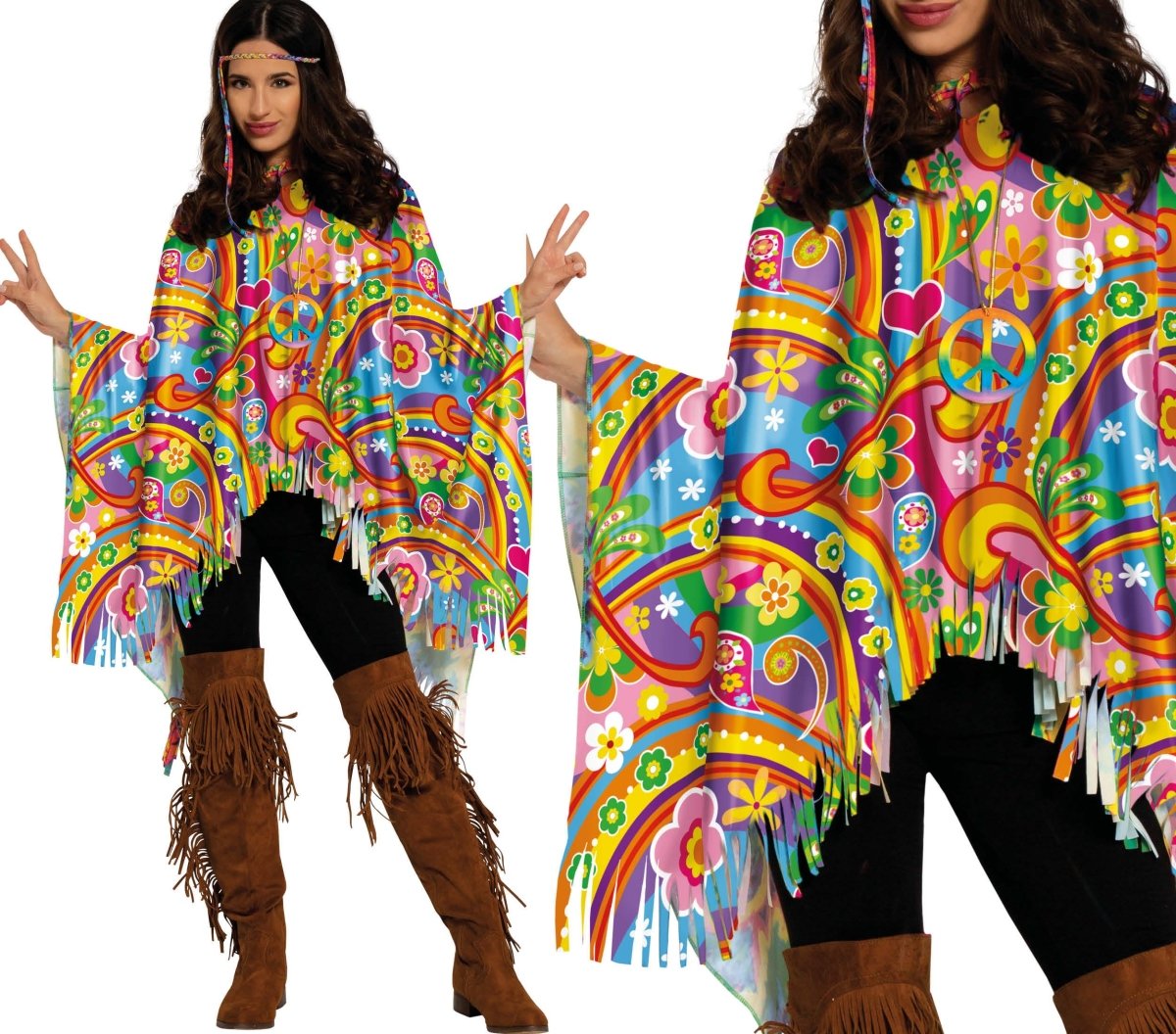 Hippie 60S Poncho Gekleurd