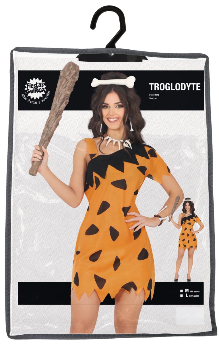 Holbewoner Jurk Dames – Zwart & Oranje | Prehistorisch Kostuum