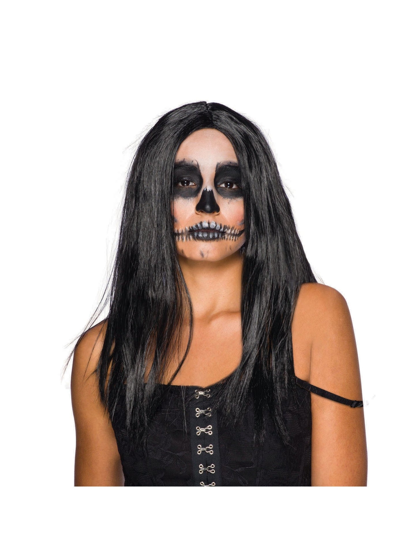 Lange Zwarte Pruik Dames – Halloween & Gothic Pruik