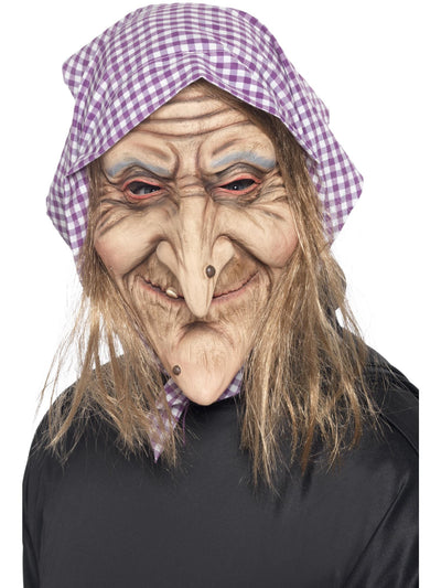 Oude Heks Masker met Hoofddoek – Latex Halloween Masker