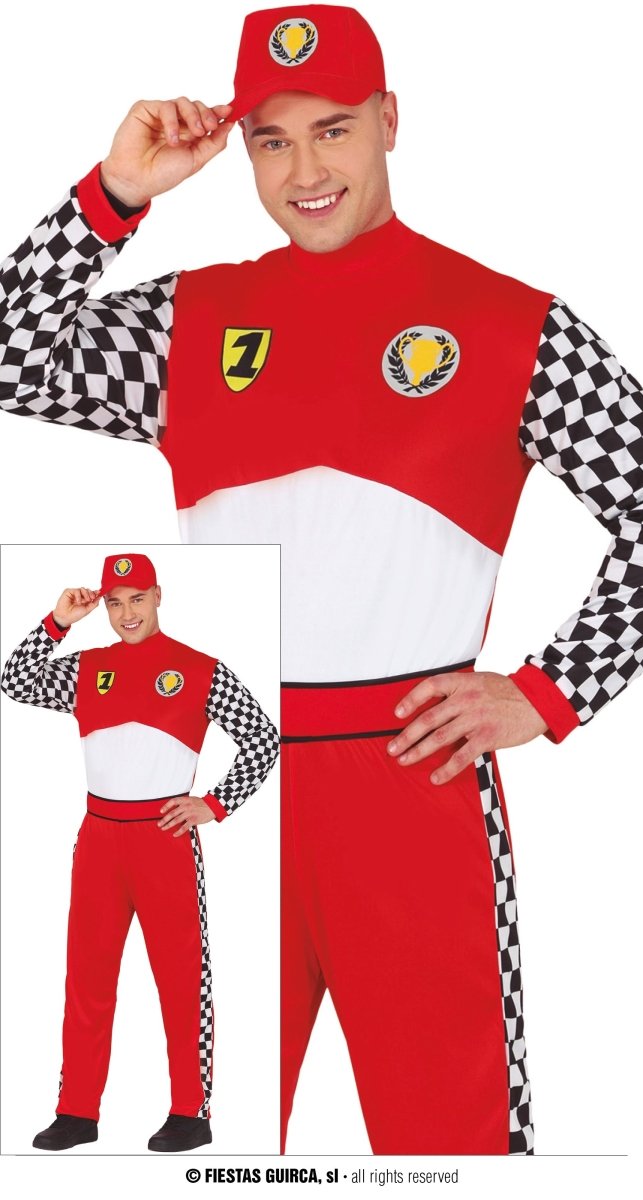 Racepak Heren Rood/Wit – Coureur Kostuum met Pet