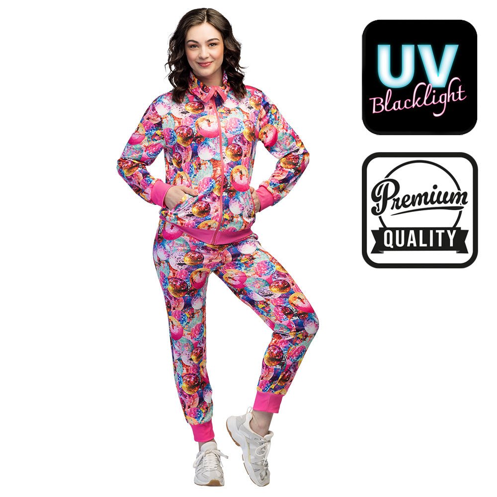 Trainingspak Dancing Babe UV – Roze | 80’s Disco Fout Party Kostuum