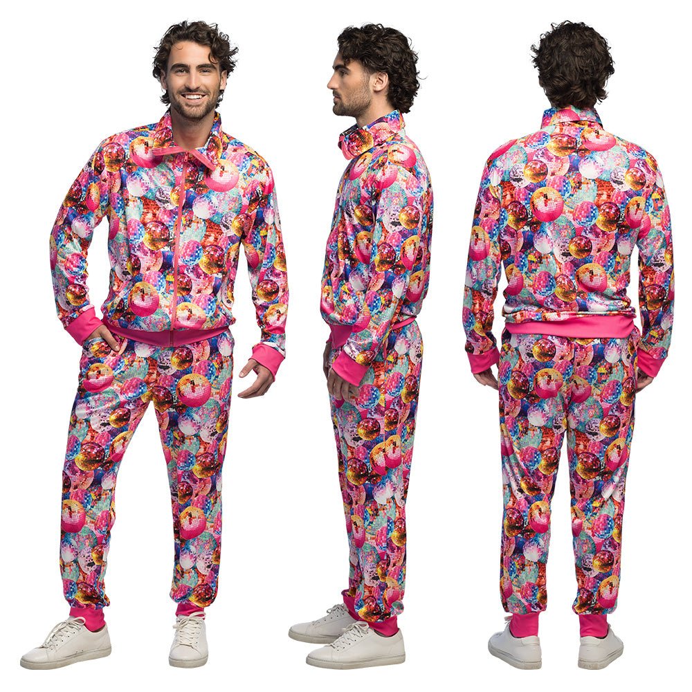 Trainingspak Dancing Dude UV – Roze | 80’s Disco Fout Party Kostuum