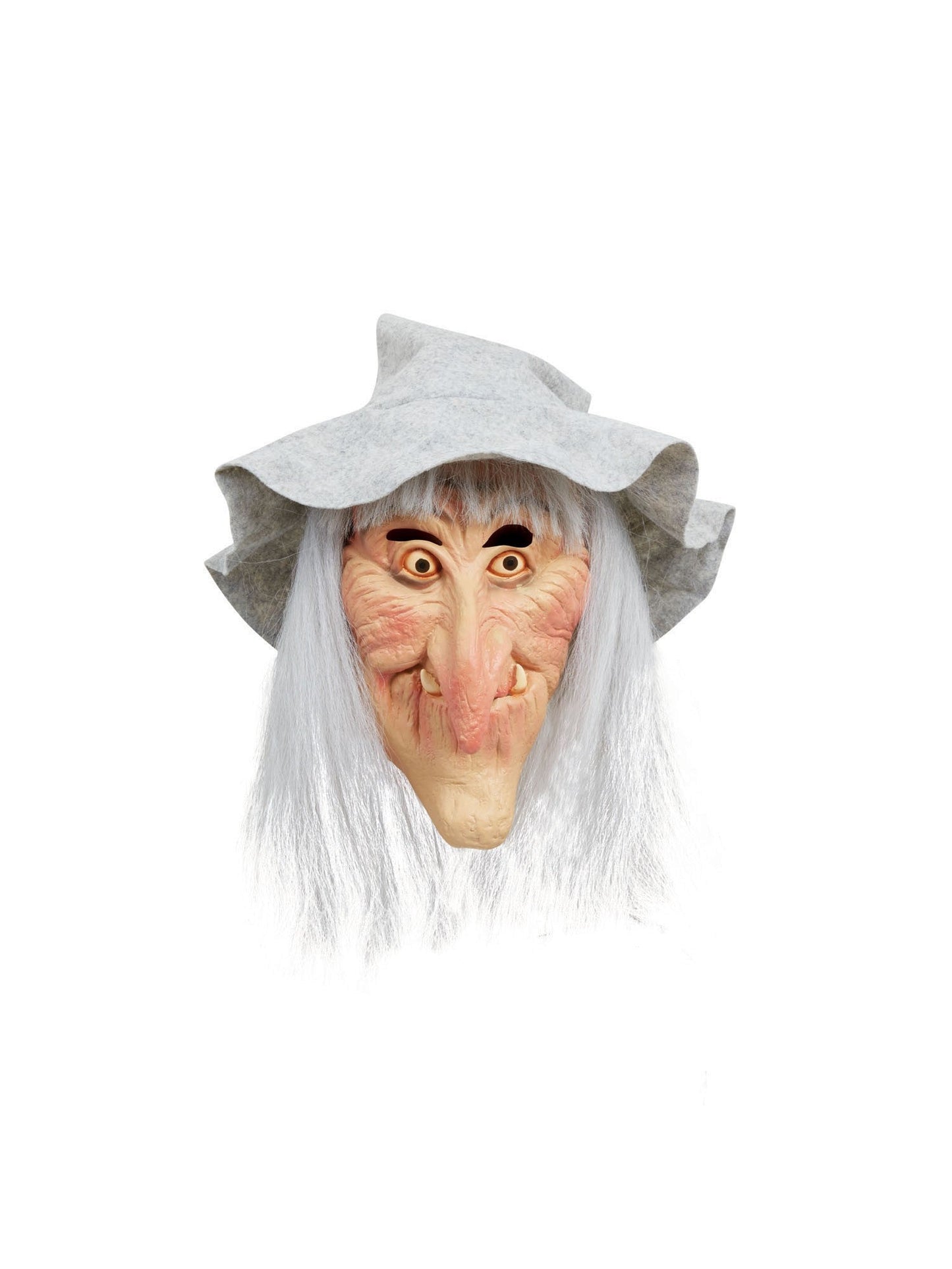 Heksenmasker met Hoed & Grijs Haar – Halloween Heks Masker