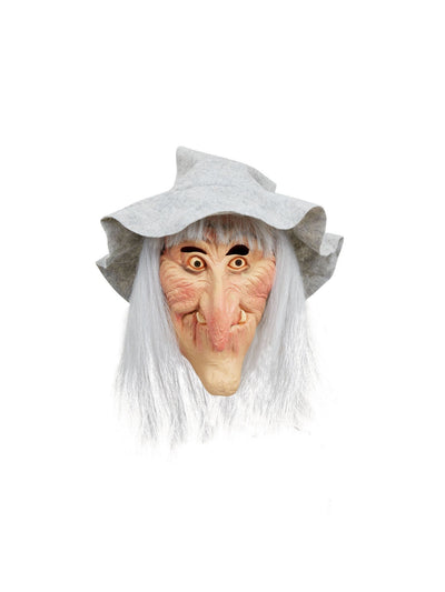 Heksenmasker met Hoed & Grijs Haar – Halloween Heks Masker