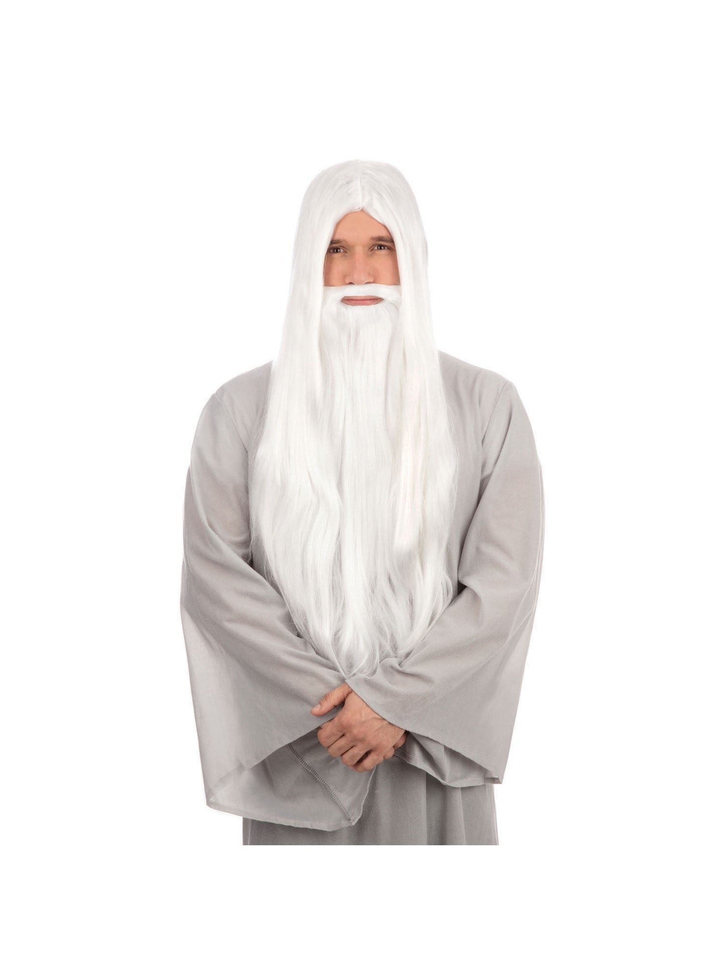 Tovenaar Pruik met Baard – Lang Wit