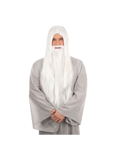 Tovenaar Pruik met Baard – Lang Wit