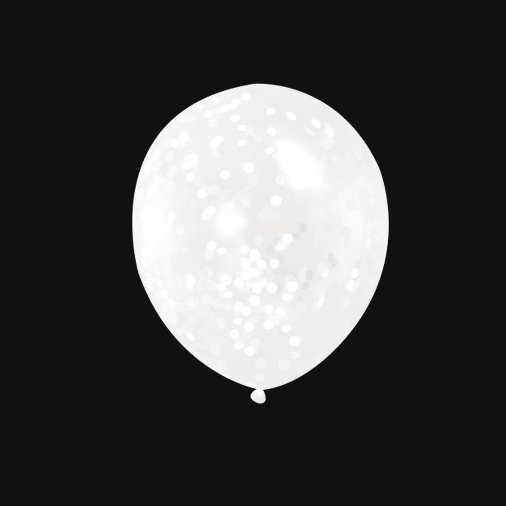 Confetti ballonnen - Witte confetti - 30cm (6 Stuks)