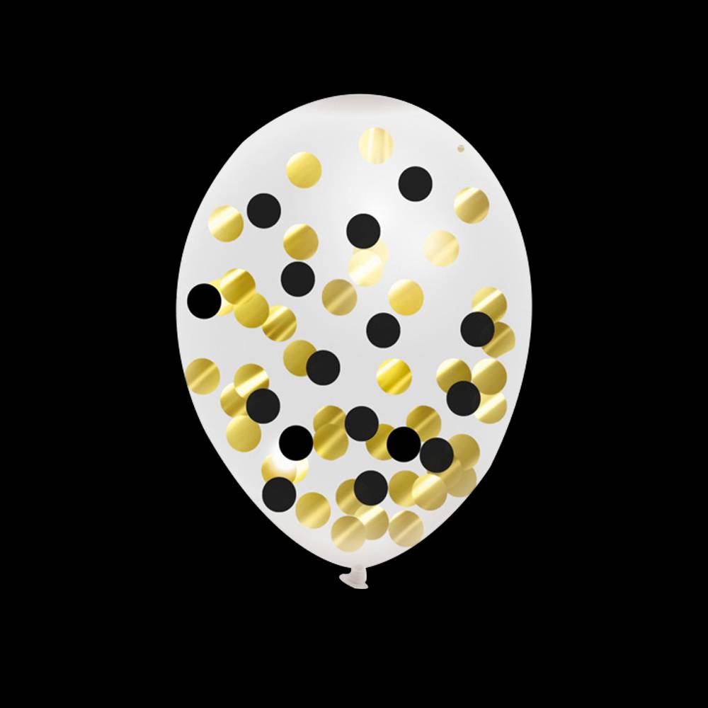Confetti ballonnen - Zwart & gouden confetti - 30cm (5 Stuks)