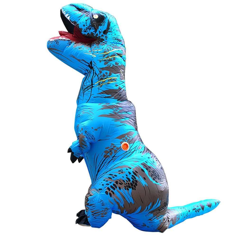 Opblaasbaar dinosauruskostuum kinderen blauw