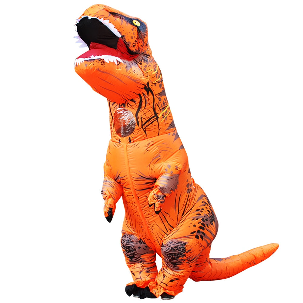 Opblaasbaar dinosauruskostuum kinderen oranje