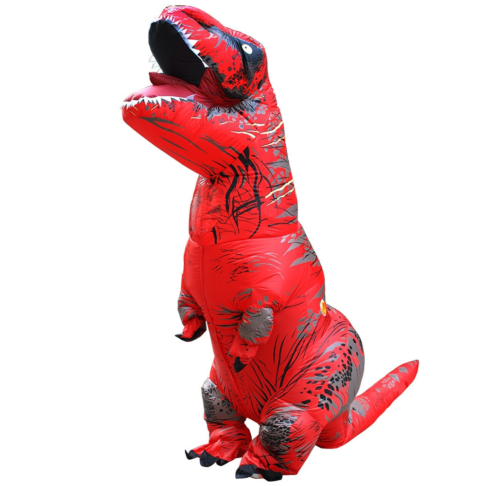 Opblaasbaar dinosauruskostuum volwassenen rood
