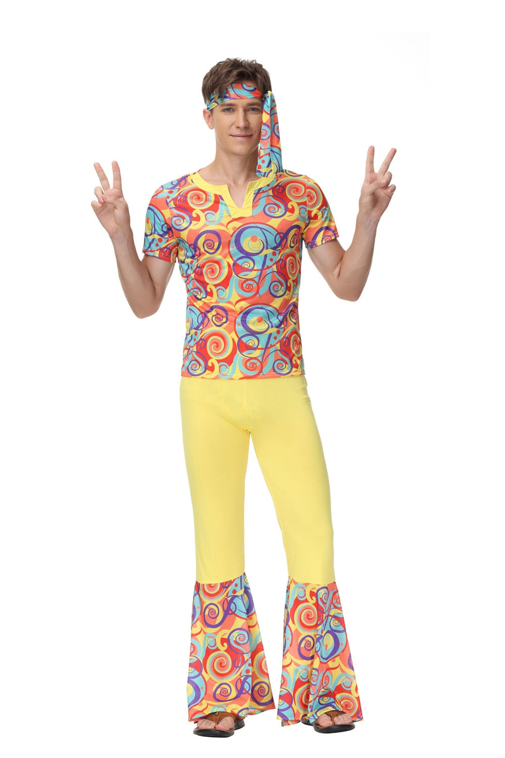 Hippie Kostuum - Voor Mannen - Top + Broek + Hoofdband