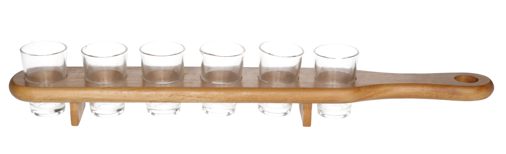 Shotglas serveerplank met 6 shotglazen